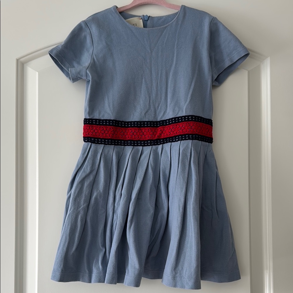 **Authentic Gucci Blue Kids Dress with Red Accent - Size 5
